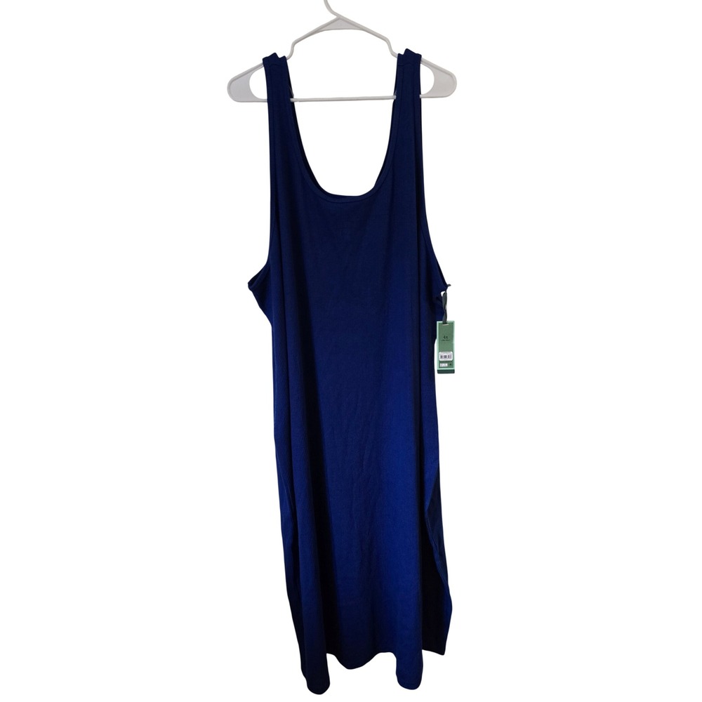 Terra & Sky Womens 4X Blue Gusto Ribbed Sleeveless Midi Dress NWT